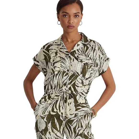 Ralph Lauren Women's Green Palm Leaf Print Jumpsuit Size22W - Picture 3 of 16
